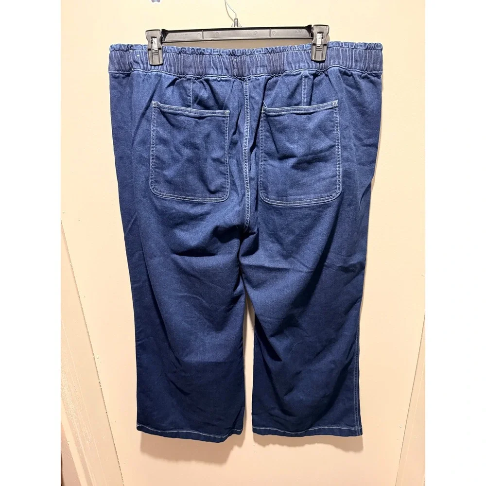 Lane Bryant High Rise Pull On Wide Leg Jeans Dark Wash Blue Petite 22P 1143546 - Picture 6 of 9